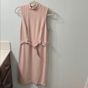 EXPRESS Sleeveless Mock Neck Belted Pink Dress